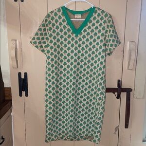 Vintage Green and Cream Patterned Dress, Mushrooms- Christmas trees….